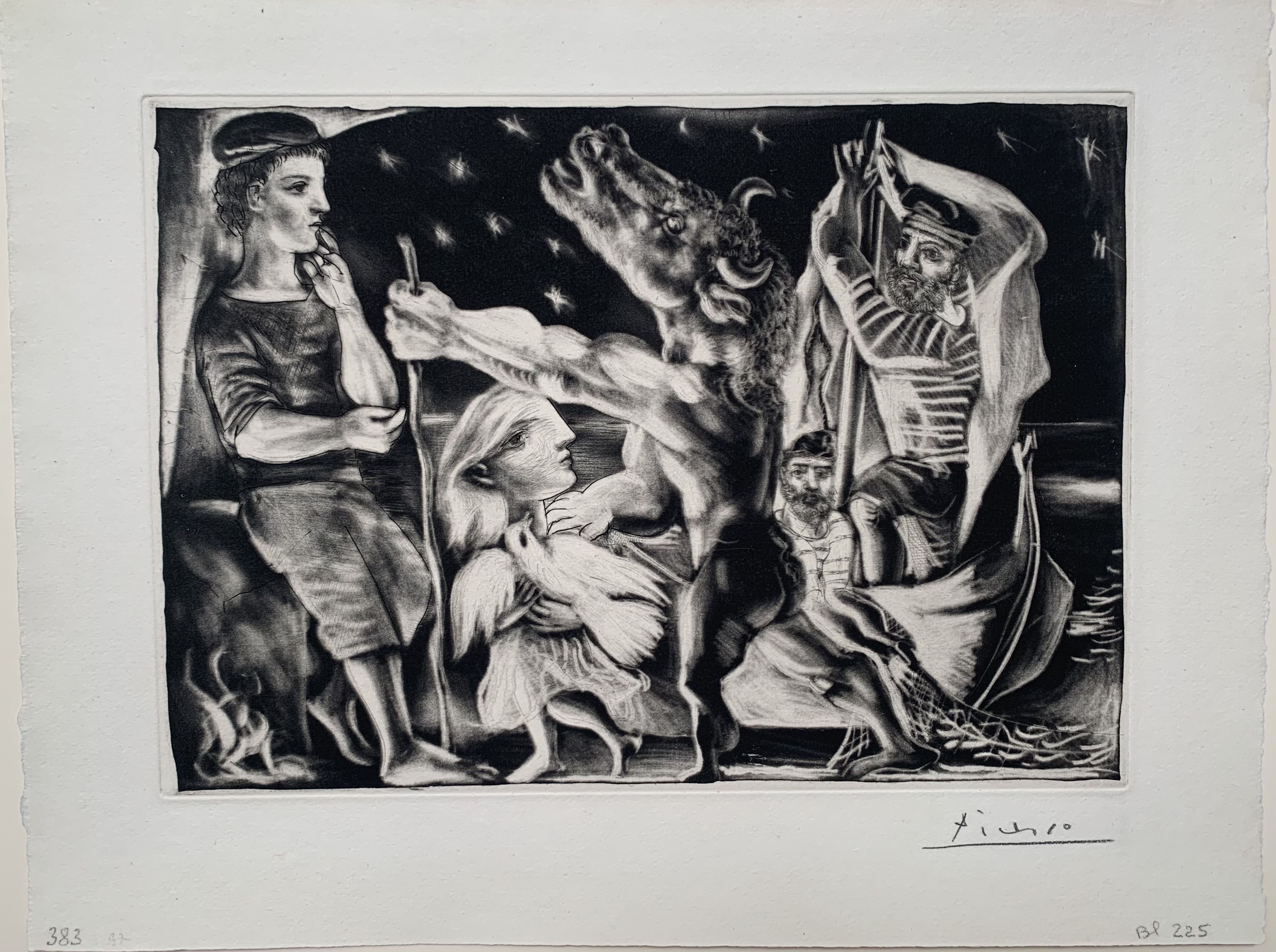 Minotaure aveugle guidé par Marie-Thérèse au Pigeon dans une Nuit étoilée (S.V. 97) by Pablo Picasso