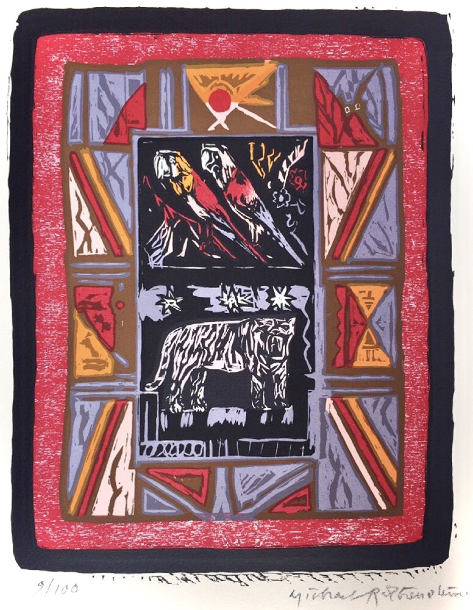 Abstract with Tiger and Parrots by Michael Rothenstein