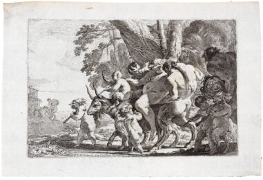 Drunken Silenus being carried by Satyrs and playing putti by Michel Dorigny at Emanuel von Baeyer - Cabinet
