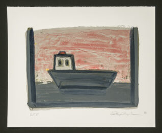 Tugboat with Pink Sky by Kathryn Lynch at Turner Carroll Gallery