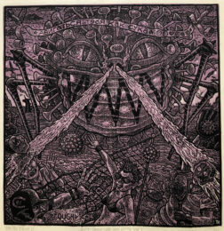 “19” (Party’s Over Oops) -Purple Version + Black and White Collector Offer by Tom Huck at Tom Hück's Evil Prints