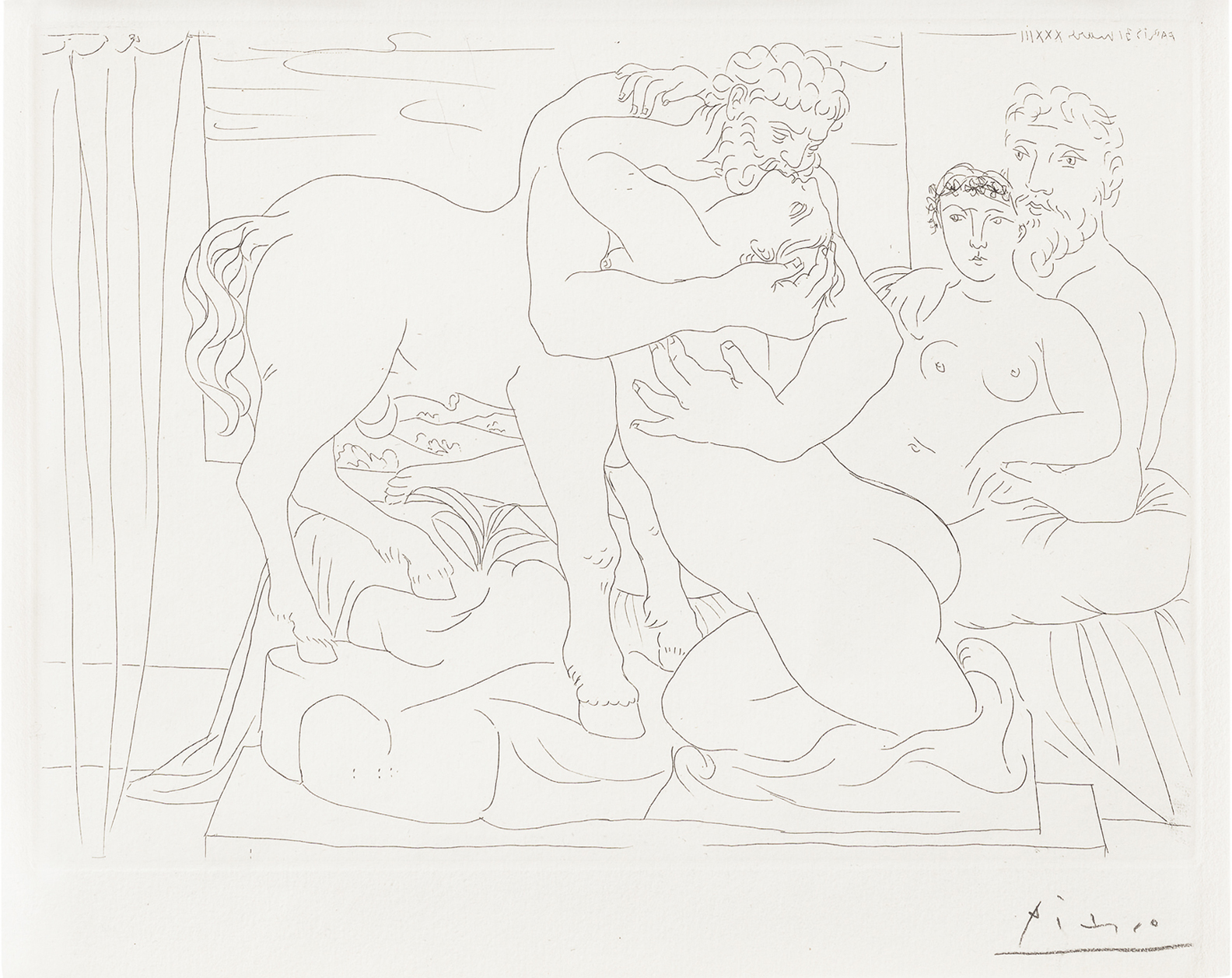 Sculptor Reclining Before Centaur and Woman by Pablo Picasso