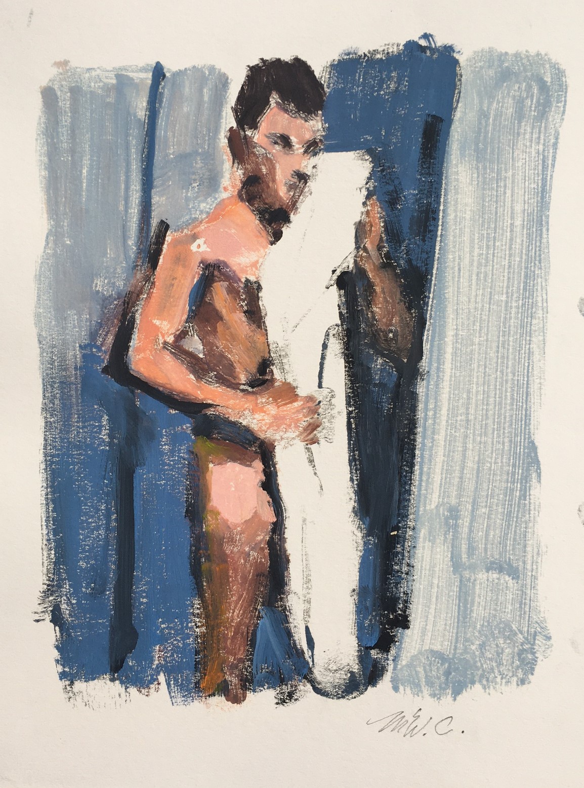 Man in Shower with Towel by McWillie Chambers