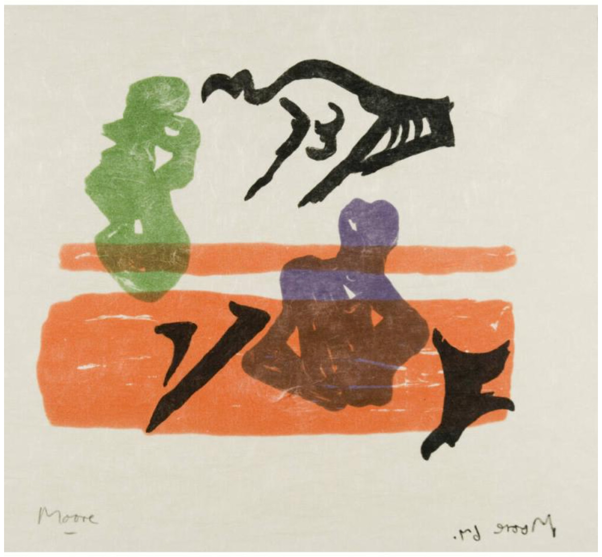 Violet Torso on Orange Stripes by Henry Moore