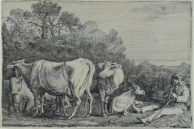 A Cowherd playing his Horn by Gerrit Claesz Bleker at Jan Johnson Old Master Modern Prints