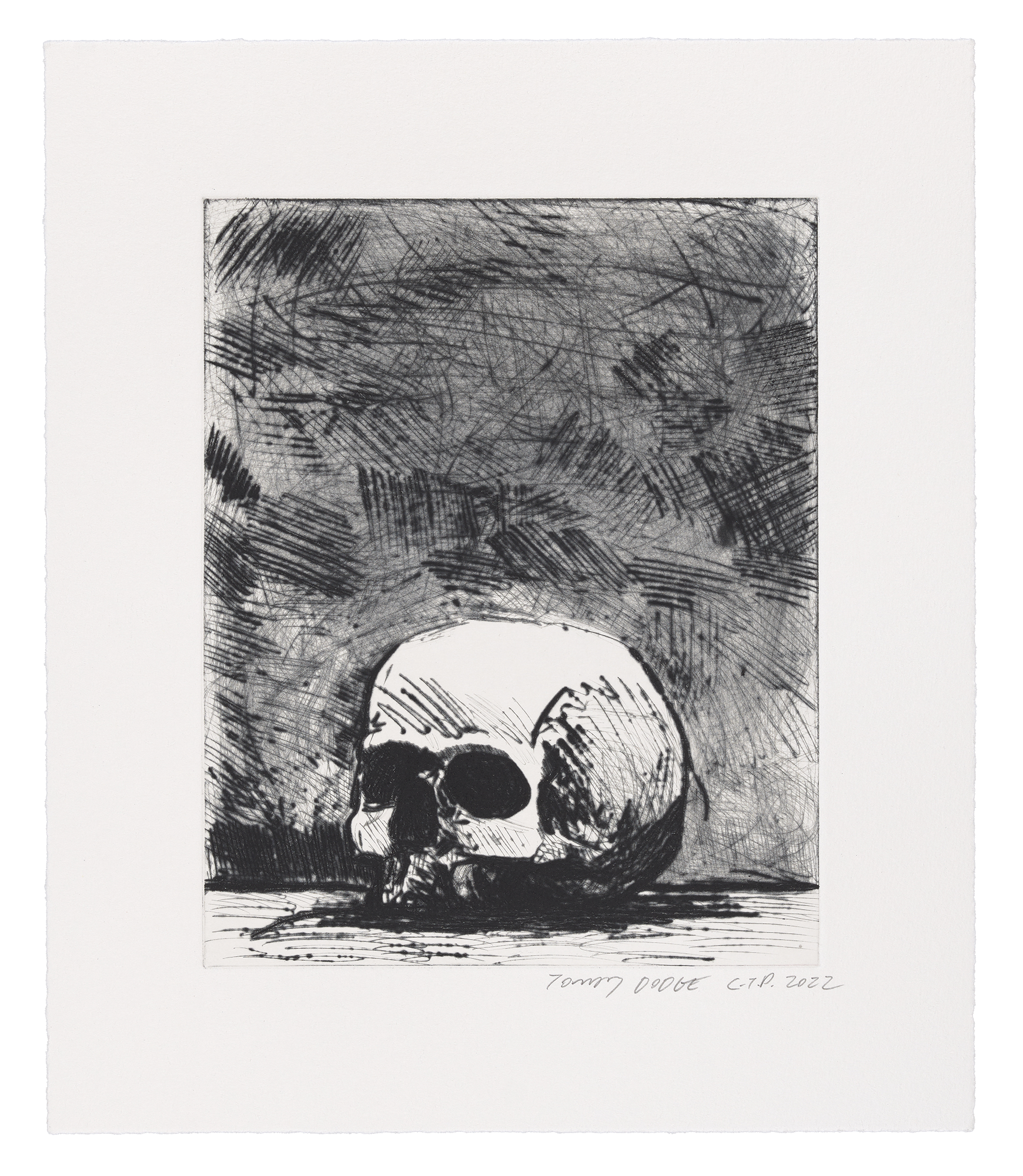 Skull Drypoint Monoprint by Tomory Dodge