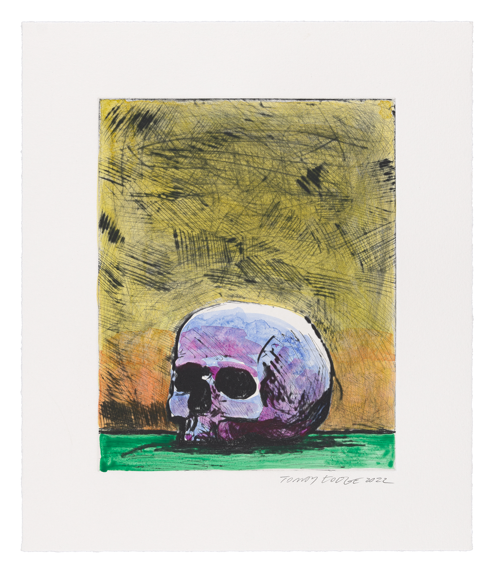 Skull Drypoint Monoprint by Tomory Dodge
