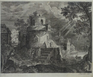 Landscape with a round Tower and a Mill by Aegidius Sadeler at Jan Johnson Old Master Modern Prints