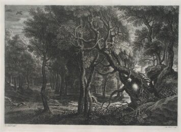 Wild Landscape by Moonlight, with a Hunter and his Quarry by Schelte Adams Bolswert at Jan Johnson Old Master Modern Prints