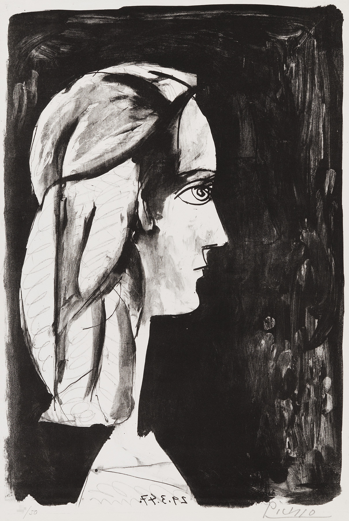 Profile On Black Background by Pablo Picasso