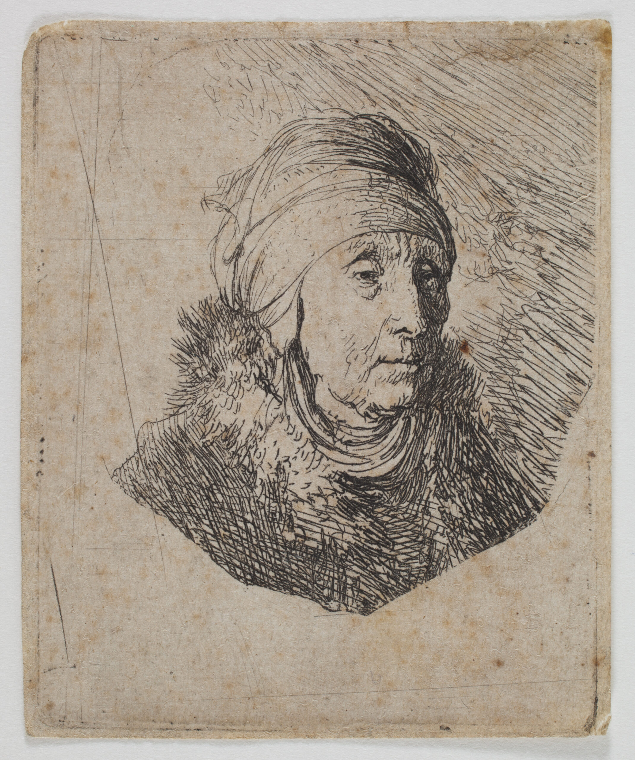 Woman with a High Headdress Wrapped Around the Chin : Bust by Harmensz van Rijn Rembrandt