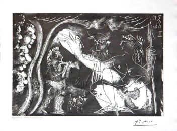 Au Theatre: Couple Avec un Flutiste et un Petit Chien, from the 60 Series by Pablo Picasso at Leslie Sacks Gallery
