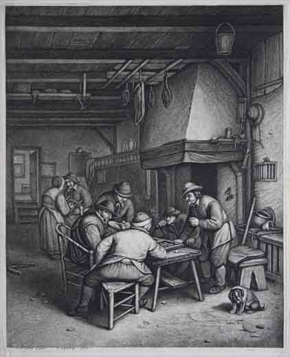 Five Peasants Playing Tric-trac By A Fireplace by Jonas Suyderhoef