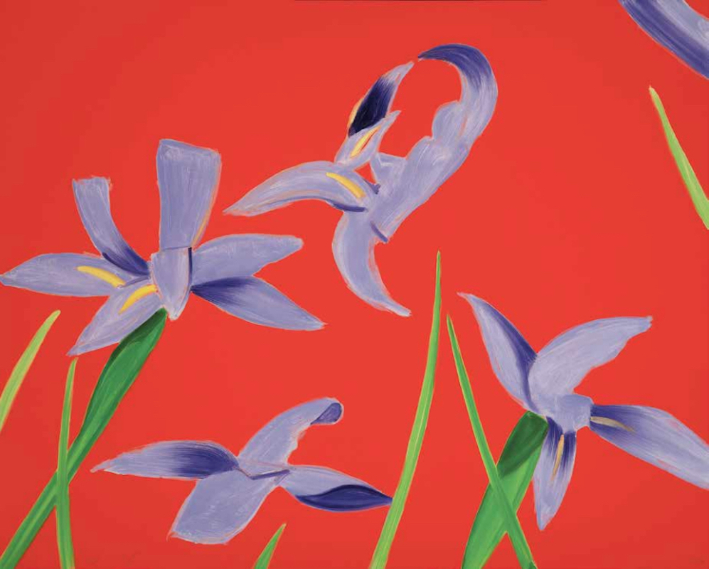 Purple Irises on Red by Alex Katz