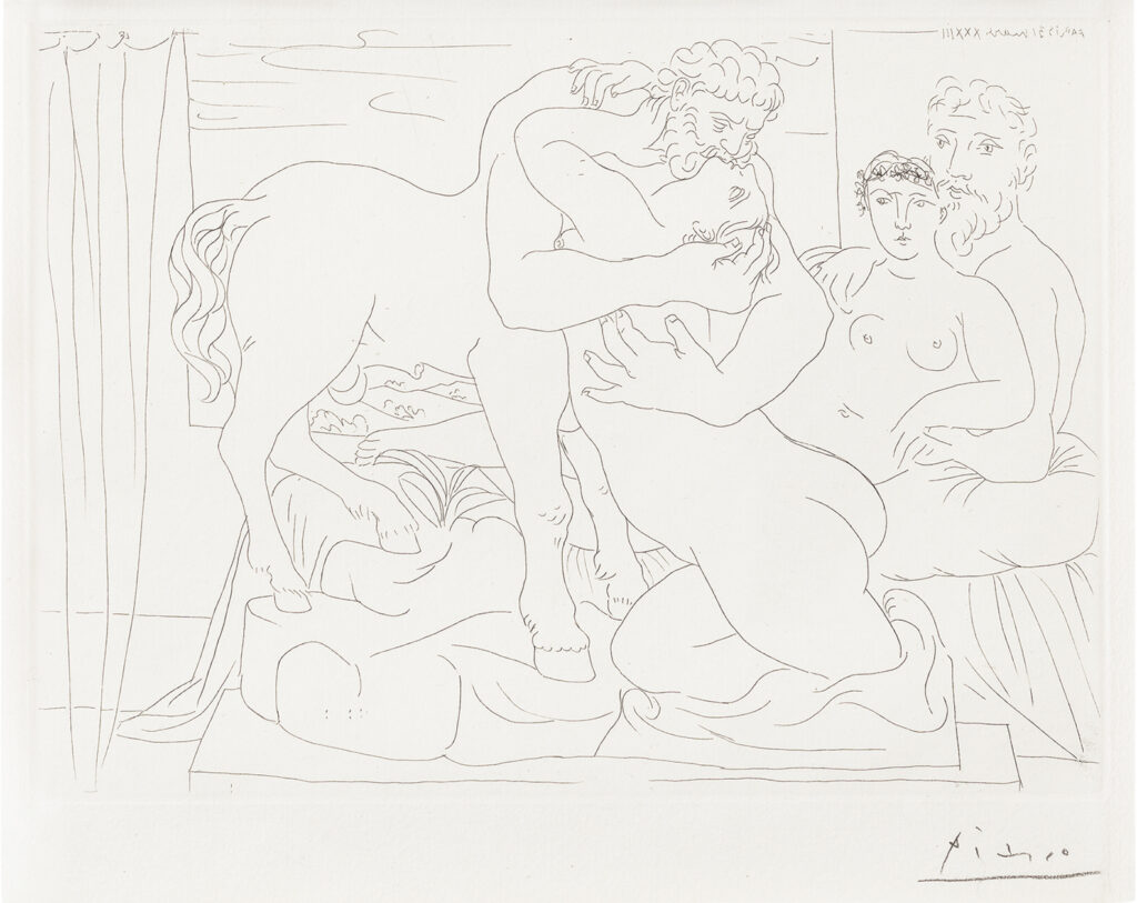 Sculptor Reclining Before Centaur and Woman by Pablo Picasso