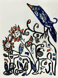 All Of A Flutter – Blue & Orange by Samantha Redfern at Addicted Art Gallery