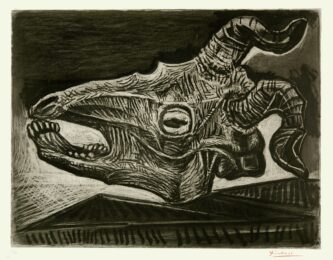 Crâne de chèvre sur la table by Pablo Picasso at John Szoke Gallery