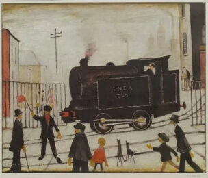 The Level Crossing With Train by L. S. Lowry at Clifton Gallery