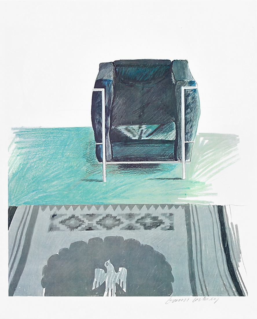Corbusier Chair and Rug by David Hockney