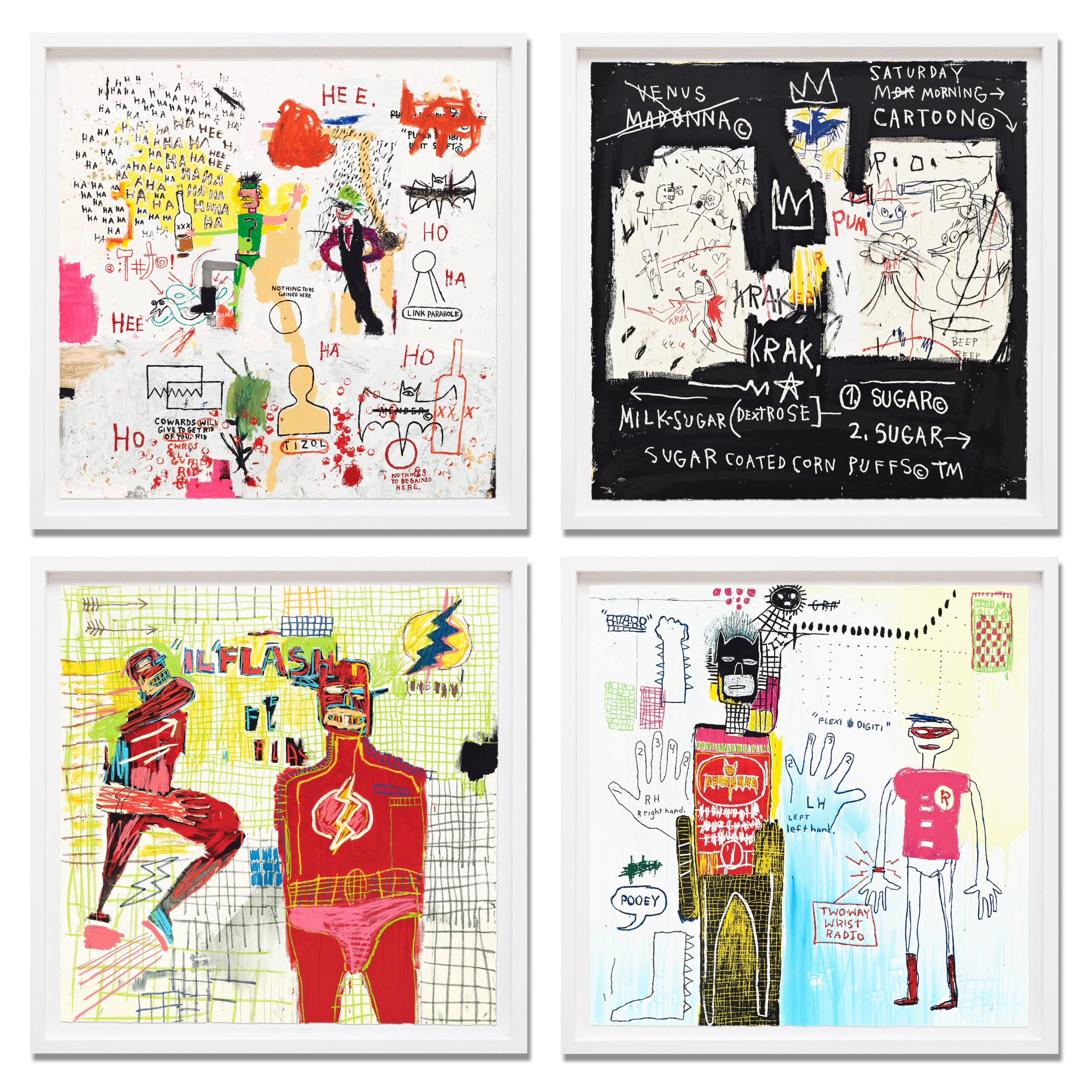 Superhero Portfolio (Riddle Me This, A Panel of Experts, Piano Lesson, and Flash In Naples) by Jean-Michel Basquiat