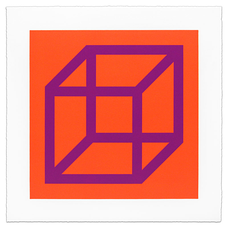 Cubes in Color on Color (purple on orange) by Sol LeWitt