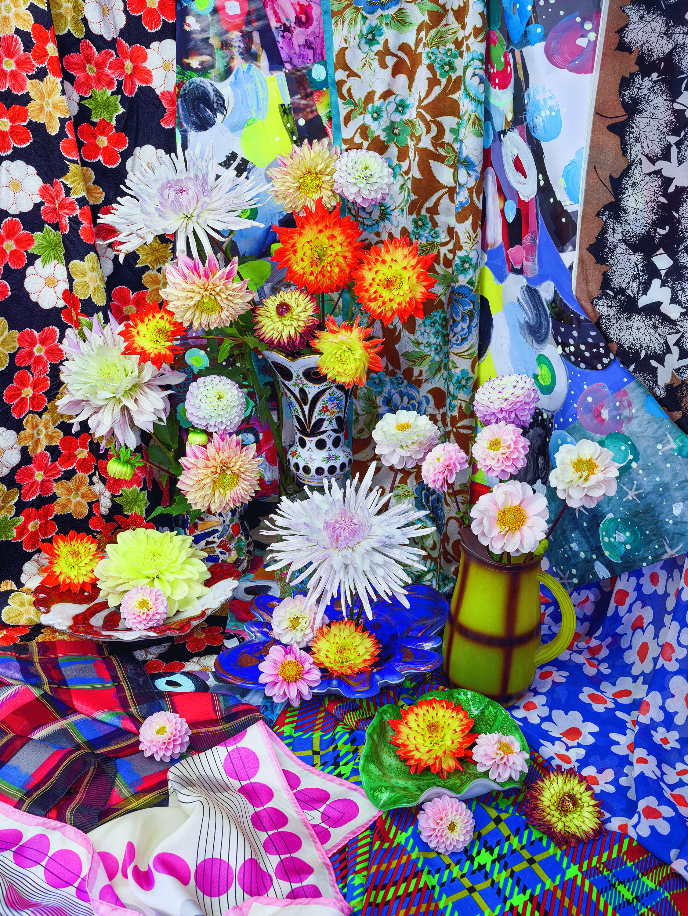 Obi Impatiens and Silk Daises (Silk Ave Series) by Christopher Beane