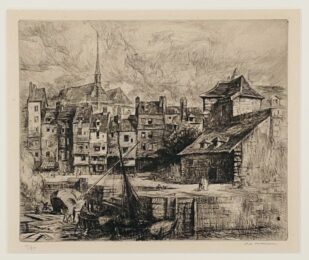 Quai Ste. Catherine, Honfleur, 2nd plate by Pierre Louis Moreau at Chicago Fine Prints