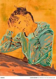 Self portrait at the Table (Orange – Signed) by Claire Tabouret at Dovehouse Contemporary