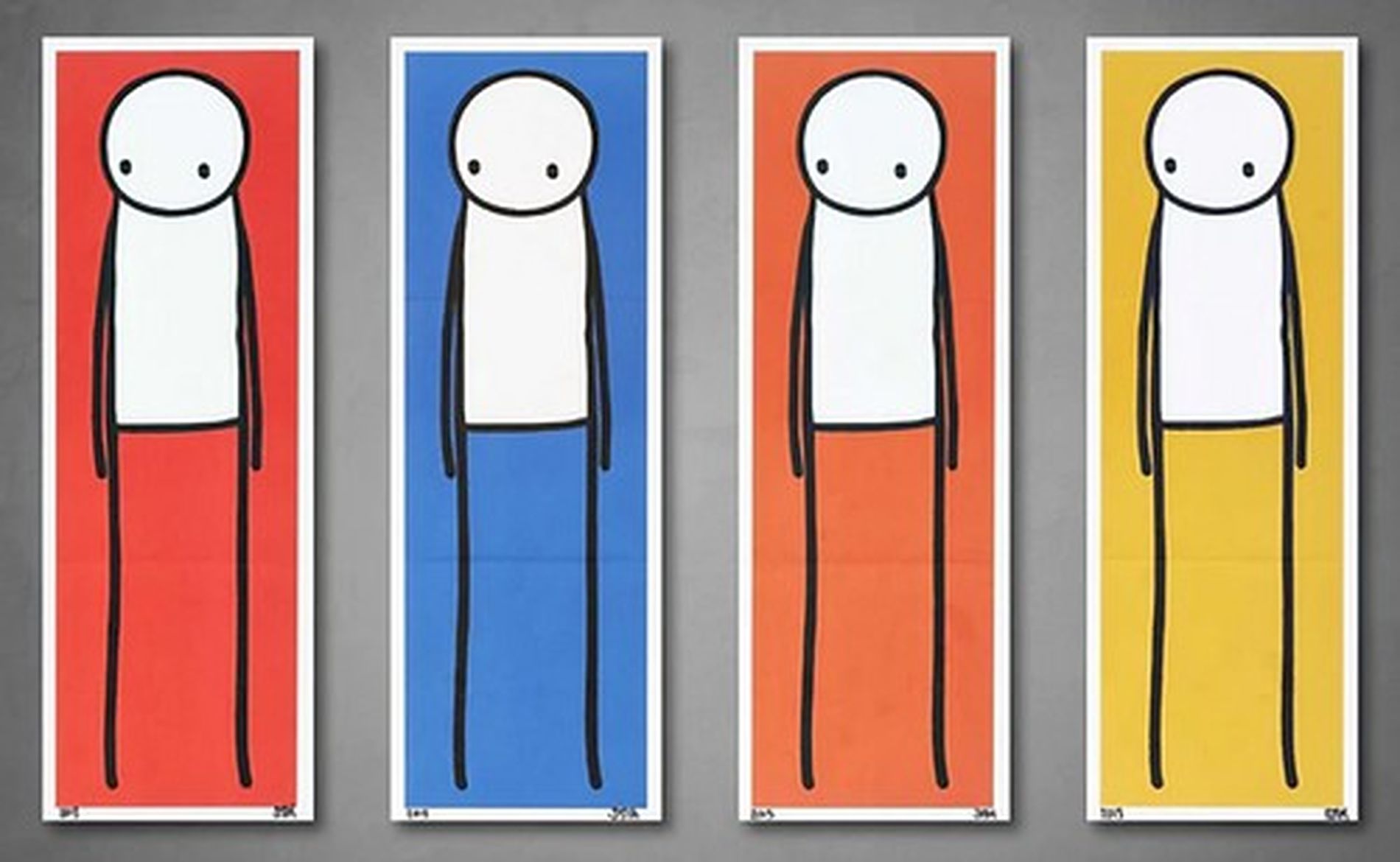 The Big Issue Signed Full Set (Red, Blue, Orange, Yellow) Standing Figures by STIK