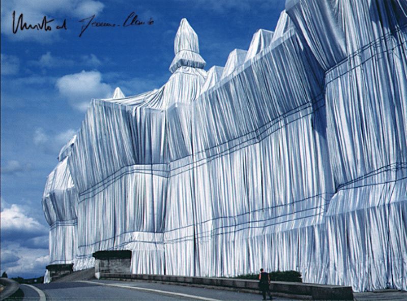 Wrapped Reichstag Front side by day by Christo and Jeanne-Claude