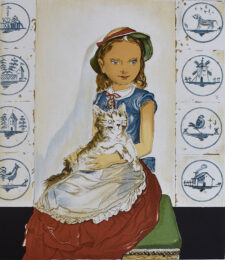 Young girl sitting with a cat by Tsuguharu Foujita at Gilden's Art Gallery