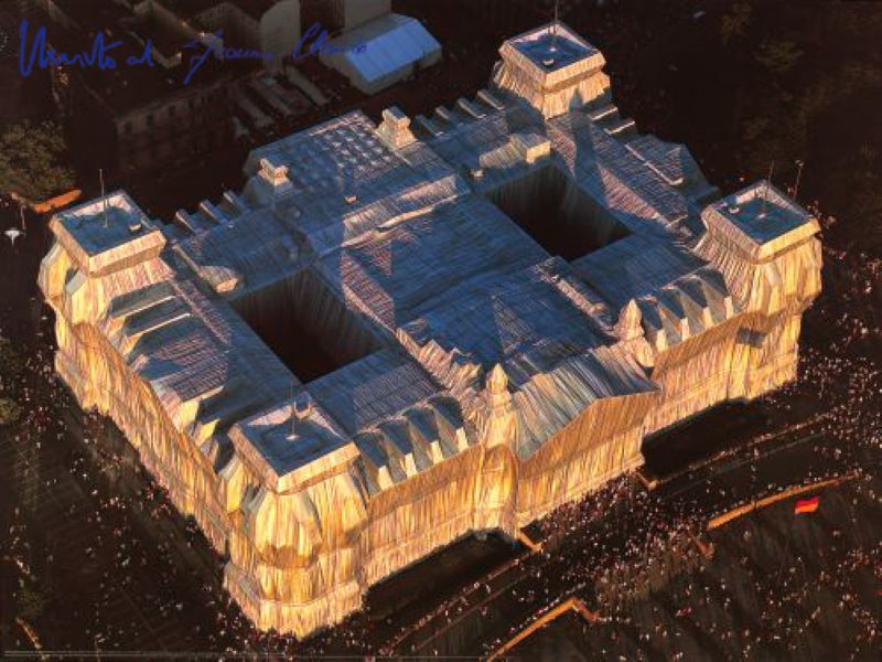 Reichstag west and north facade by Christo and Jeanne-Claude