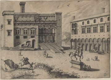 A Piazza with an Equestrian Monument by Jan or Lucas Doetecum at Jan Johnson Old Master Modern Prints