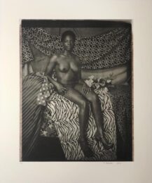 Portrait of Marie Sitting in Black and White by Mickalene Thomas at Hamilton-Selway Fine Art