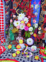 Sumac Obi with Lei and Dahlia (Silk Avenue Series) by Christopher Beane at Jim Kempner Fine Art