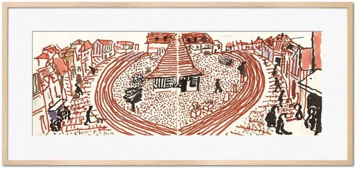 My Second Drawing of Beuvron-En-Auge by David Hockney