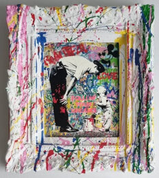 Mr Brainwash Not Guilty Unique Work on Canvas and Wooden Frame by Mr Brainwash at Clifton Gallery