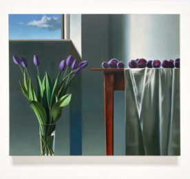 Purple Tulips and Plums by Bruce Cohen at Leslie Sacks Gallery