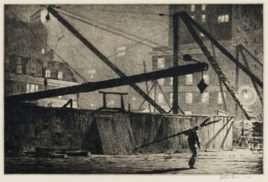 Derricks at Night by Martin Lewis at Catherine Burns Fine Art