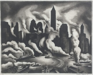 Harbor Skyline by Howard Cook at Catherine Burns Fine Art
