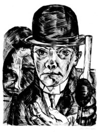Self Portrait in Bowler Hat (with cat) by Max Beckmann at Harris Schrank Fine Prints