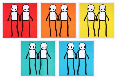 Stik Holding Hands Hackney Today Full Set of 5 (Red, Orange, Yellow, Blue, Teal) by STIK at Clifton Gallery