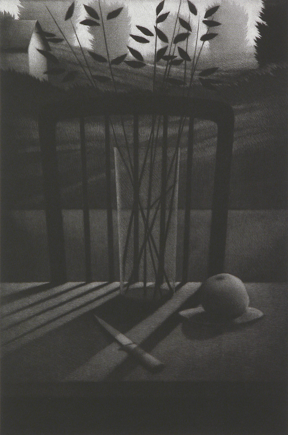 Still life w/knife and fruit by Robert Kipniss