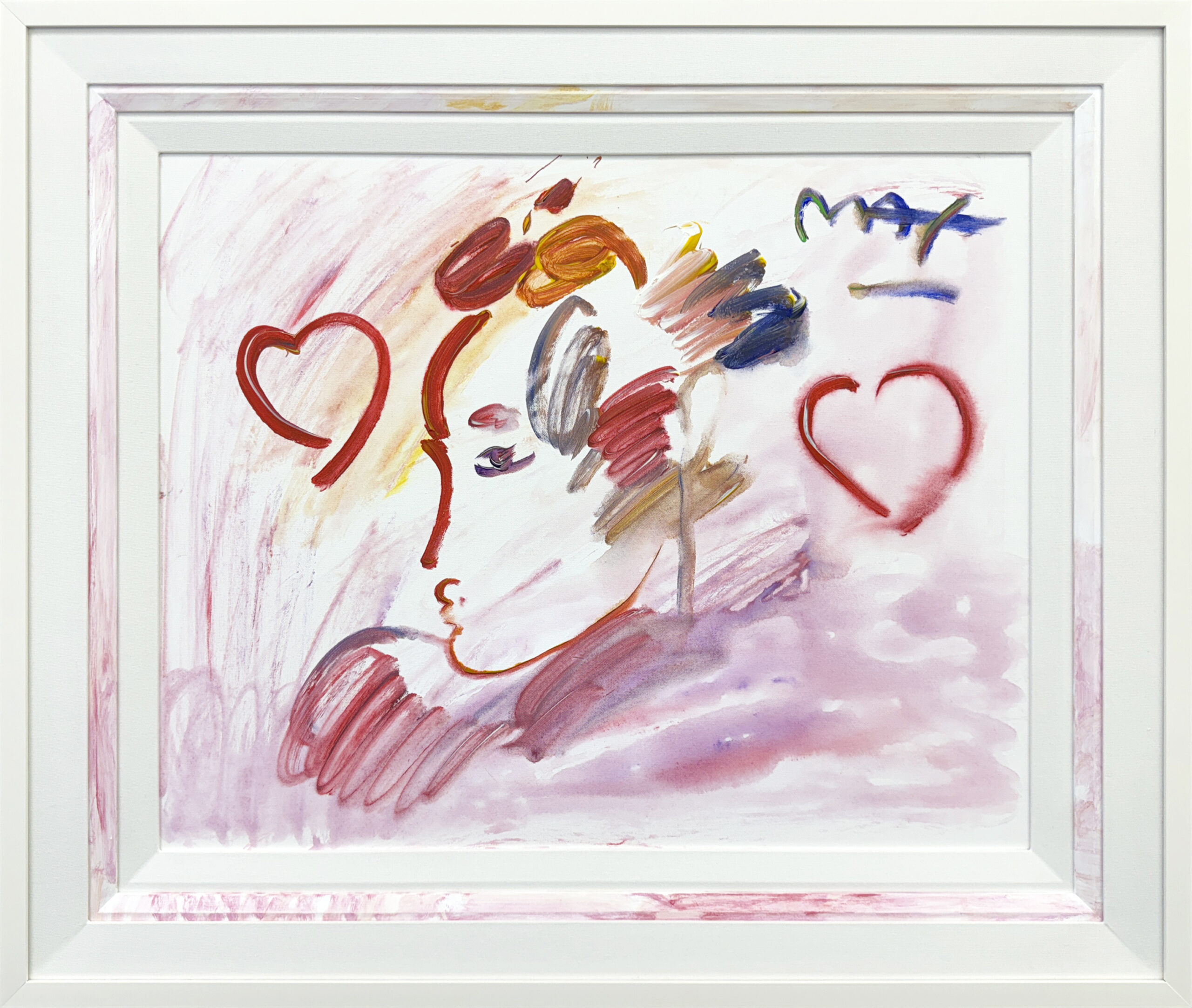 Profile with Two Hearts (original painting on canvas) by Peter Max