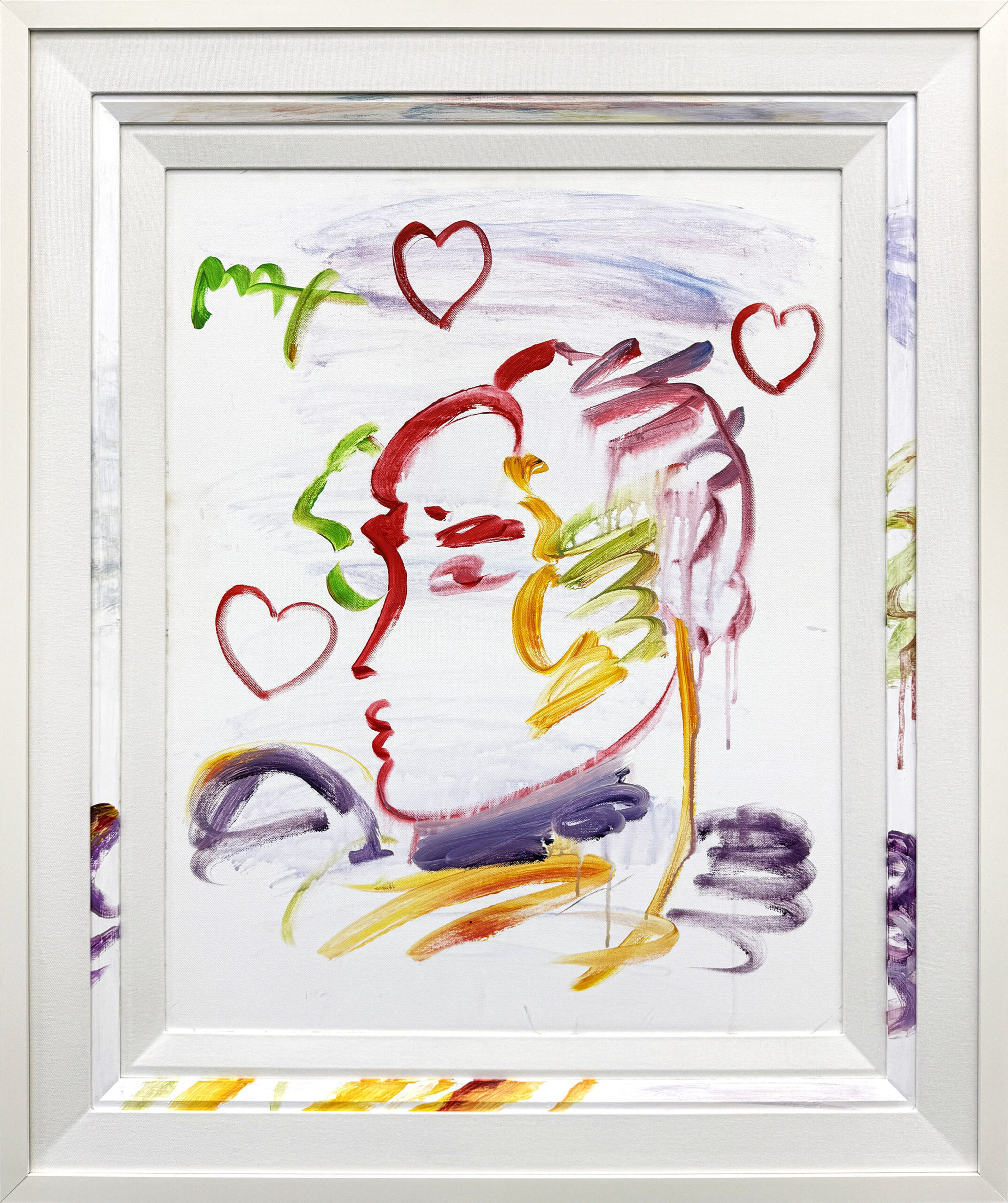 Profile with Three Hearts (original painting on canvas) by Peter Max