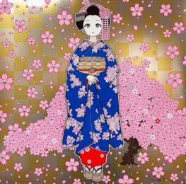 Maiko in Kyoto, Cherry Blossoms on Blue by Takashi Murakami at Vogtle Contemporary