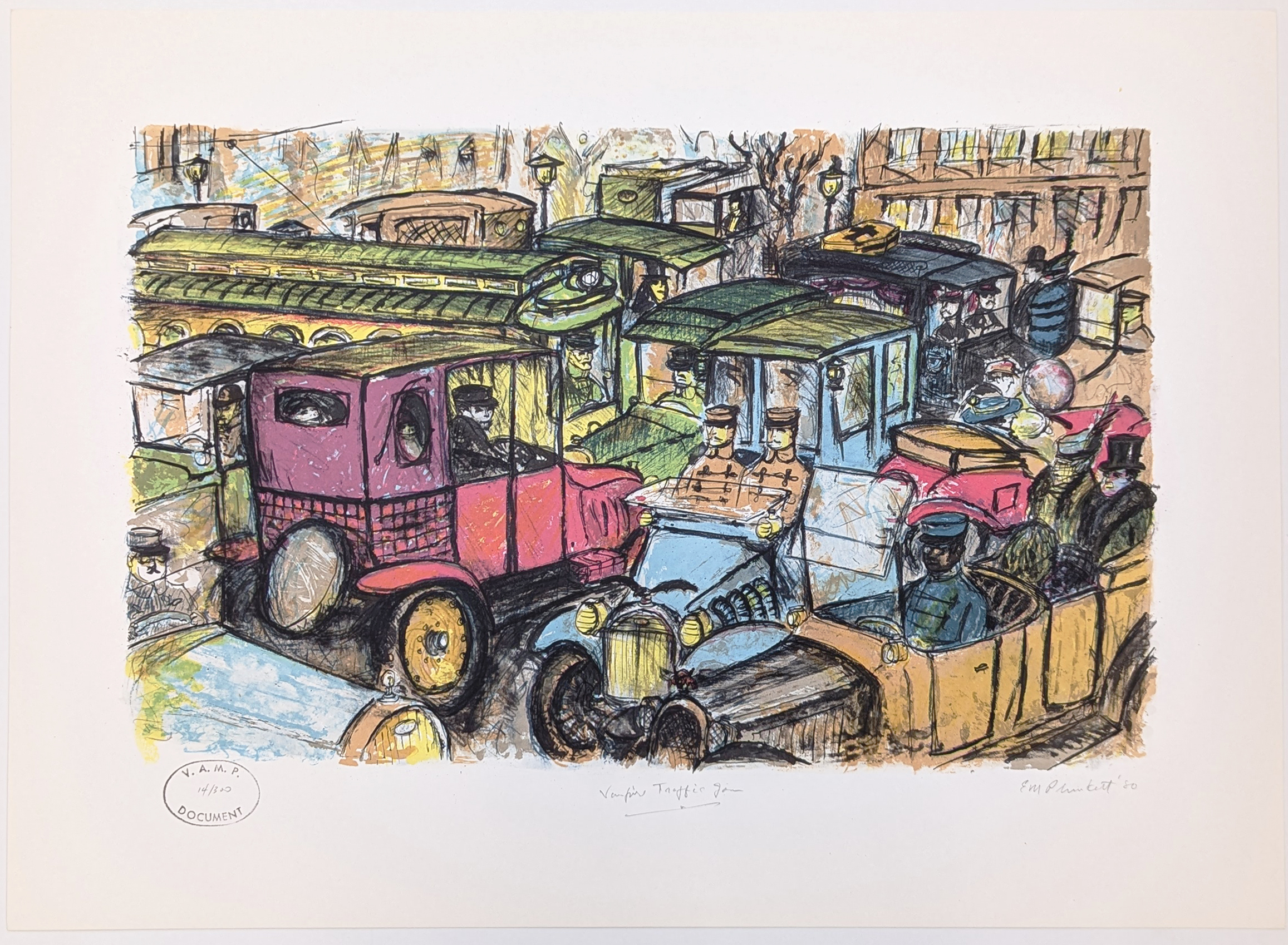 Vampire Traffic Jam (hand signed lithograph) by Edward Plunkett