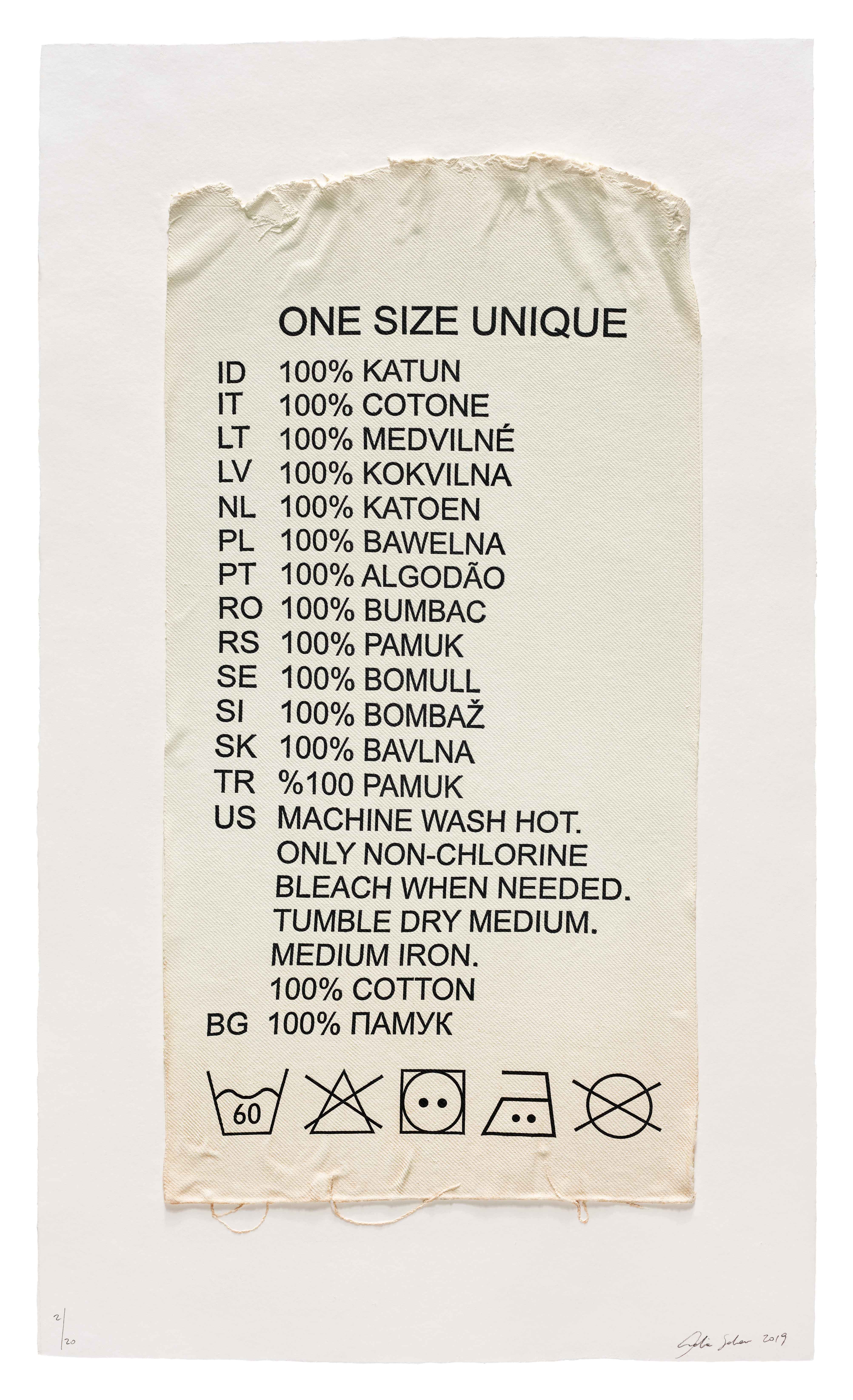One Size Unique, 100% Cotton, Clothing Tag by Analia Saban