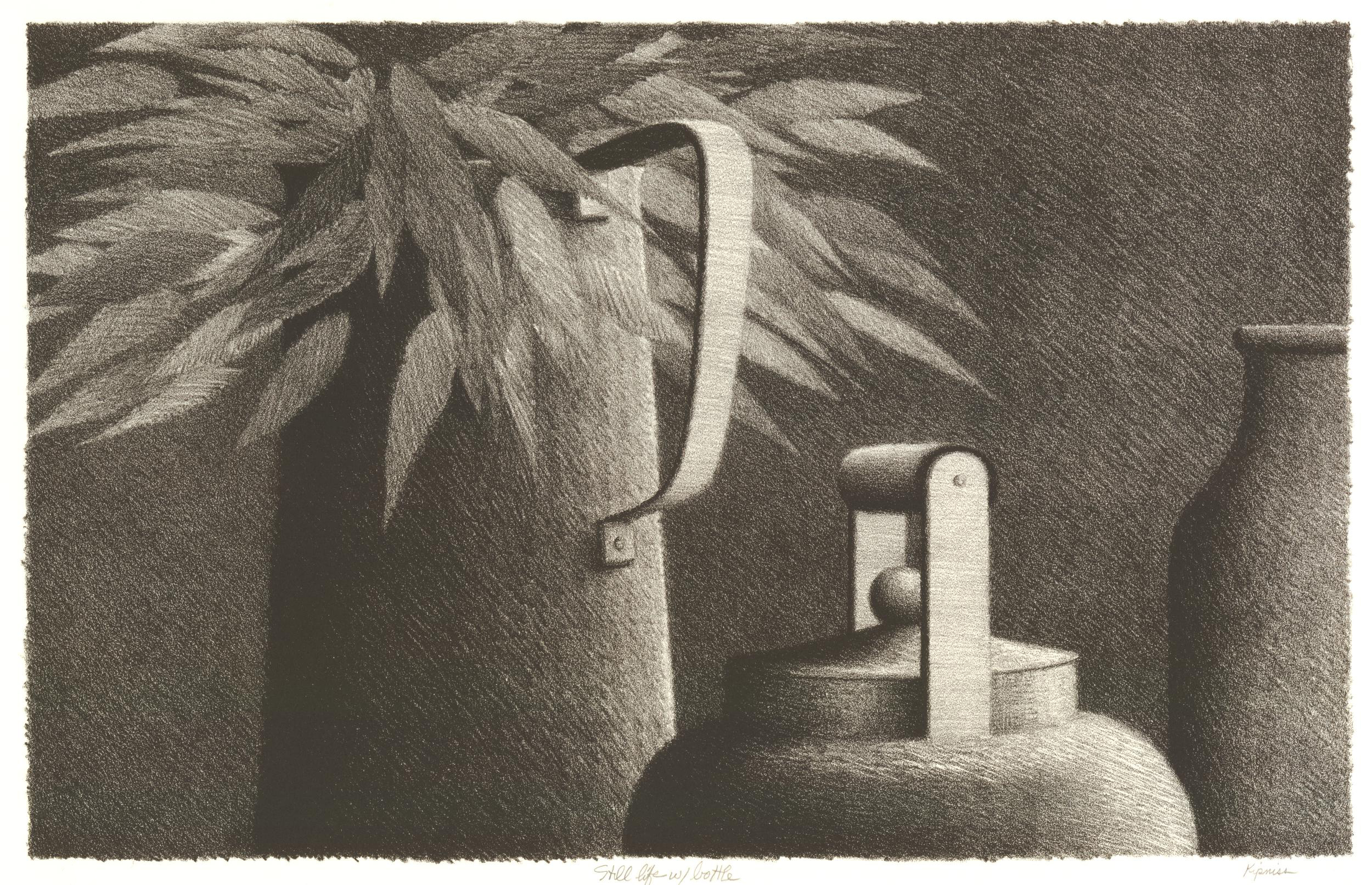 Still life w/bottle by Robert Kipniss
