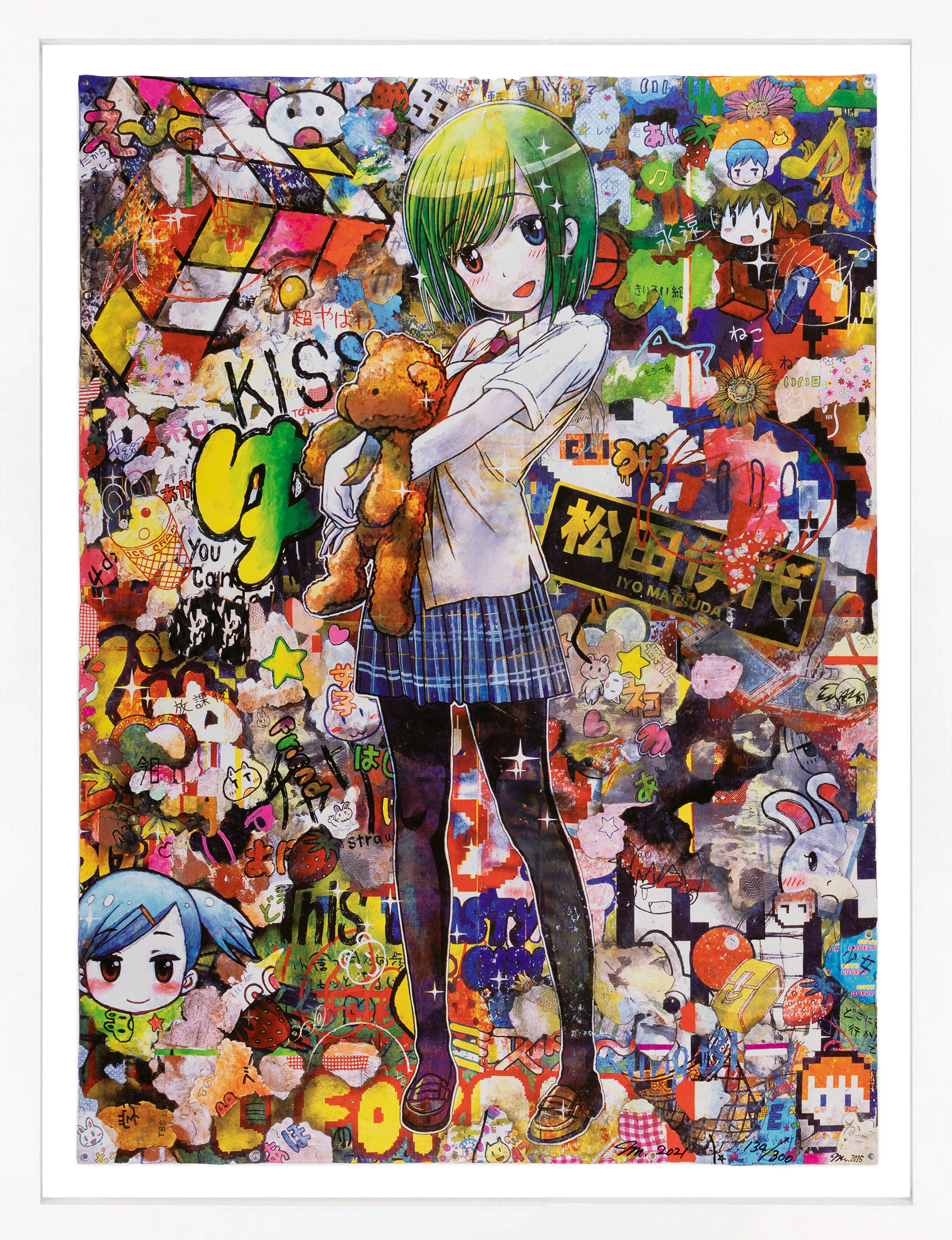 Harajuku Kiss (framed hand signed lithograph) by Mr.